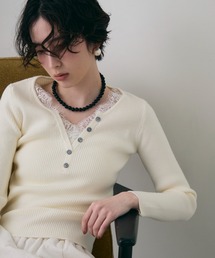 Trish（トリッシュ）の「レースレイヤードヘンリーネックリブニット（ニット/セーター）」