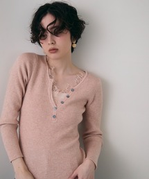 Trish | レースレイヤードヘンリーネックリブニット(ニット/セーター)