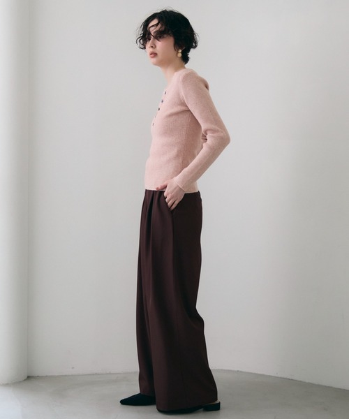 Trish（トリッシュ）の「レースレイヤードヘンリーネックリブニット（ニット/セーター・レディース・ブラウン/ホワイト/ピンク・FREE）」の10枚目の写真