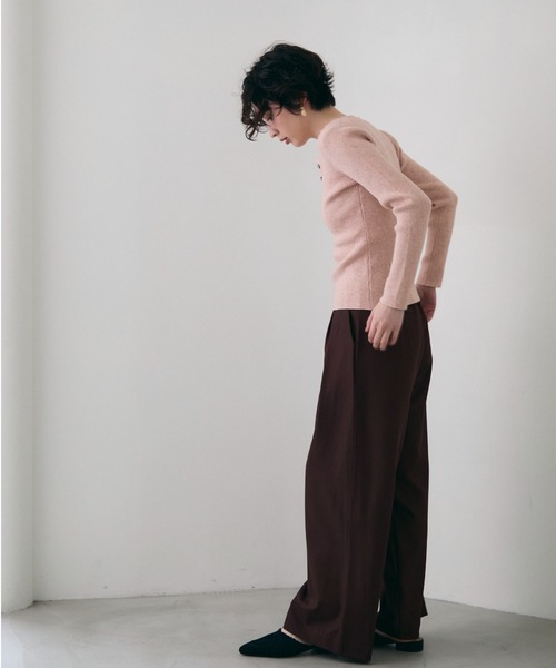 Trish（トリッシュ）の「レースレイヤードヘンリーネックリブニット（ニット/セーター・レディース・ブラウン/ホワイト/ピンク・FREE）」の11枚目の写真