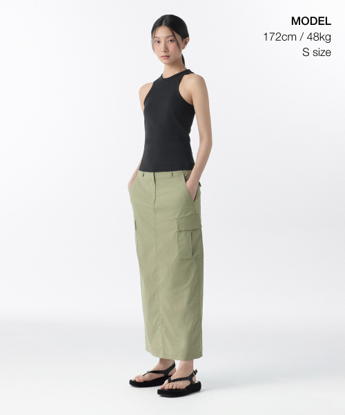 MUSINSA STANDARD WOMAN（ムシンサスタンダードウーマン）の「ウィメンズカーゴマキシスカート[セージ]（スカート・レディース・その他・LARGE/MEDIUM/SMALL/X-SMALL）」の2枚目の写真