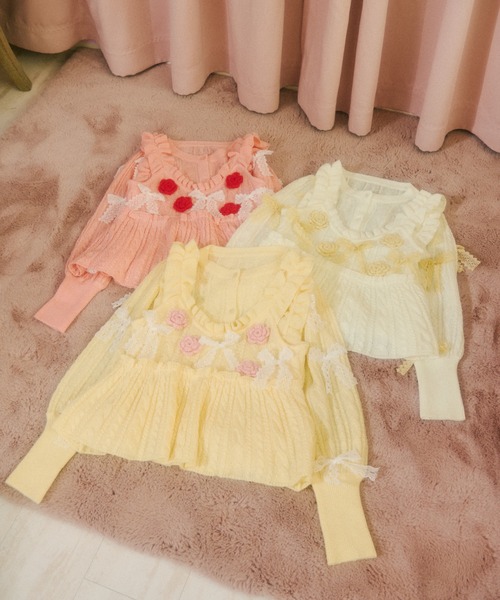 kutir(クティール)の「【クティールとレトロ】レースリボンパフスリーブカーディガン(カーディガン/ボレロ・レディース・オフホワイト/アイボリー/ピンク・FREE)」の7枚目の写真