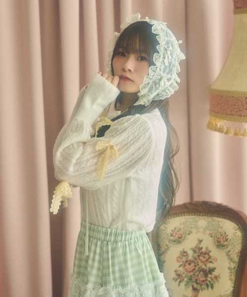 kutir(クティール)の「【クティールとレトロ】レースリボンパフスリーブカーディガン(カーディガン/ボレロ・レディース・オフホワイト/アイボリー/ピンク・FREE)」の9枚目の写真