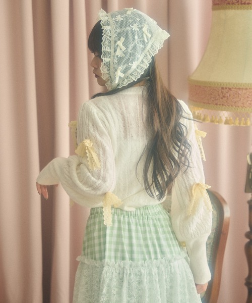 kutir(クティール)の「【クティールとレトロ】レースリボンパフスリーブカーディガン(カーディガン/ボレロ・レディース・オフホワイト/アイボリー/ピンク・FREE)」の10枚目の写真