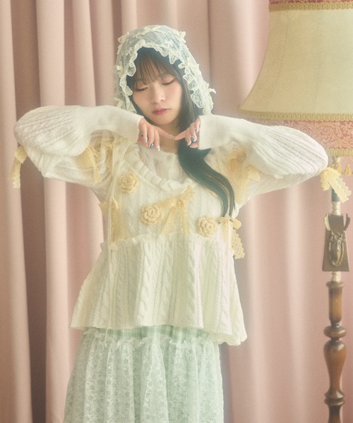 kutir(クティール)の「【クティールとレトロ】レースリボンパフスリーブカーディガン(カーディガン/ボレロ・レディース・オフホワイト/アイボリー/ピンク・FREE)」の16枚目の写真