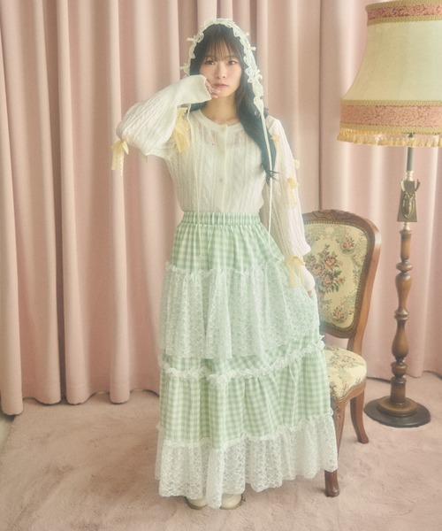 kutir(クティール)の「【クティールとレトロ】レースリボンパフスリーブカーディガン(カーディガン/ボレロ・レディース・オフホワイト/アイボリー/ピンク・FREE)」の11枚目の写真