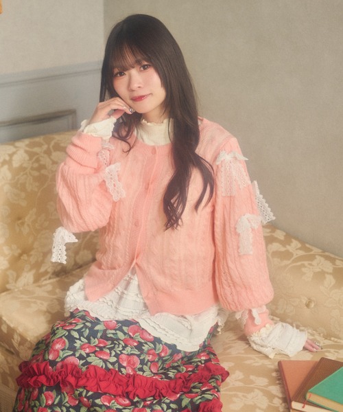 kutir(クティール)の「【クティールとレトロ】レースリボンパフスリーブカーディガン(カーディガン/ボレロ・レディース・オフホワイト/アイボリー/ピンク・FREE)」の6枚目の写真