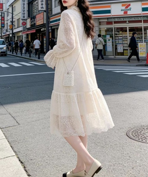 gossip!ロサンゼルス(ゴシップロサンゼルス)の「【春の新作】レース ミディ丈ロングスリーブ ハイネックワンピース(ワンピース・レディース・オフホワイト/ホワイト・M/S/L)」の18枚目の写真