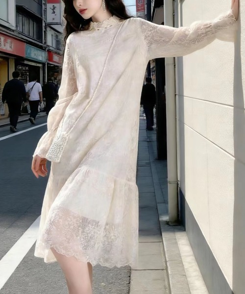gossip!ロサンゼルス(ゴシップロサンゼルス)の「【春の新作】レース ミディ丈ロングスリーブ ハイネックワンピース(ワンピース・レディース・オフホワイト/ホワイト・M/S/L)」の17枚目の写真