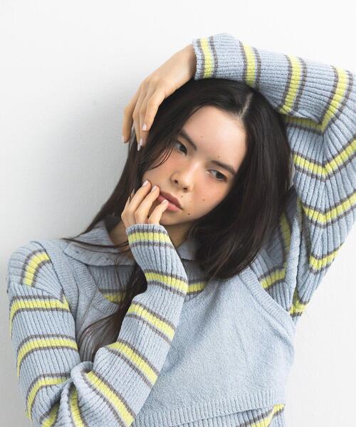 CRAFT STANDARD BOUTIQUE（クラフトスタンダードブティック）の「2点セット/ベスト＋ハーフボタンリブニットトップ◆（ニット/セーター・レディース・ライトブルー/ベージュ/ライトグレー・FREE）」の7枚目の写真