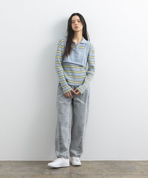 CRAFT STANDARD BOUTIQUE（クラフトスタンダードブティック）の「2点セット/ベスト＋ハーフボタンリブニットトップ◆（ニット/セーター・レディース・ライトブルー/ベージュ/ライトグレー・FREE）」の9枚目の写真