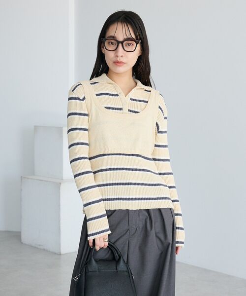 CRAFT STANDARD BOUTIQUE（クラフトスタンダードブティック）の「2点セット/ベスト＋ハーフボタンリブニットトップ◆（ニット/セーター・レディース・ライトブルー/ベージュ/ライトグレー・FREE）」の13枚目の写真