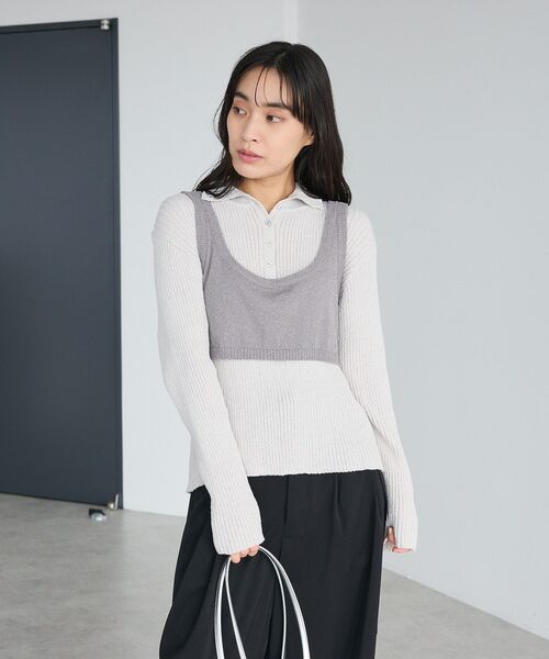 CRAFT STANDARD BOUTIQUE（クラフトスタンダードブティック）の「2点セット/ベスト＋ハーフボタンリブニットトップ◆（ニット/セーター・レディース・ライトブルー/ベージュ/ライトグレー・FREE）」の21枚目の写真
