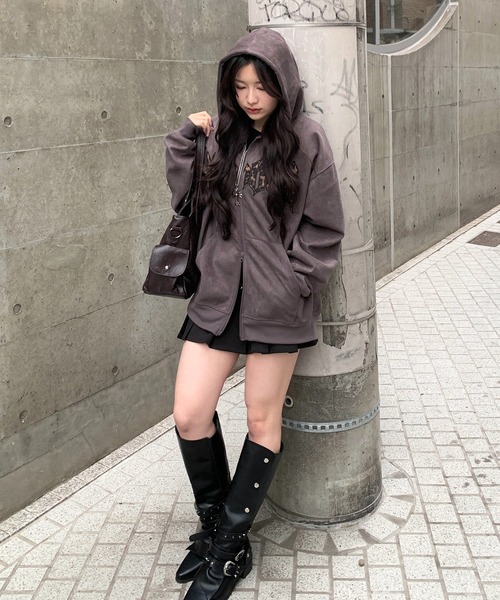 セール】レオパードロゴ スエードダブルジップパーカー（パーカー