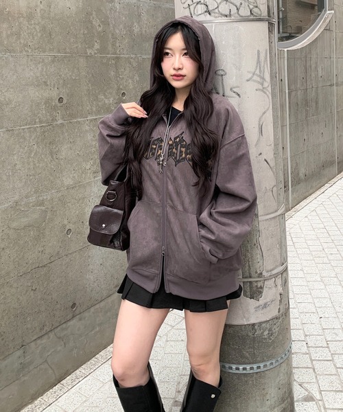 セール】レオパードロゴ スエードダブルジップパーカー（パーカー