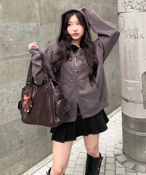 lilful（リルフル）の「レオパードロゴ スエードダブルジップパーカー（パーカー・レディース・ピンク/チャコール・M/L）」の16枚目の写真