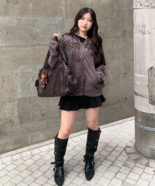 lilful（リルフル）の「レオパードロゴ スエードダブルジップパーカー（パーカー・レディース・ピンク/チャコール・M/L）」の12枚目の写真