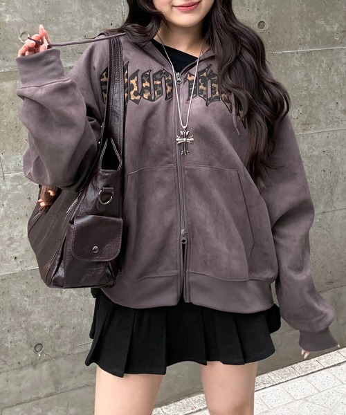 lilful（リルフル）の「レオパードロゴ スエードダブルジップパーカー（パーカー・レディース・ピンク/チャコール・M/L）」の6枚目の写真