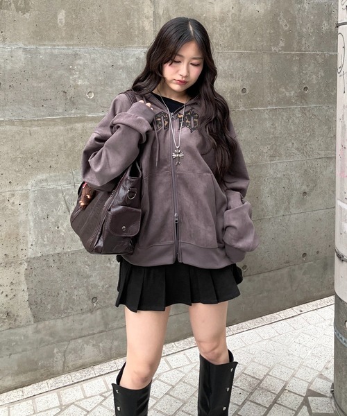 lilful（リルフル）の「レオパードロゴ スエードダブルジップパーカー（パーカー・レディース・ピンク/チャコール・M/L）」の15枚目の写真