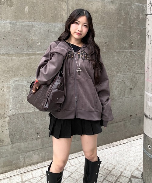 lilful（リルフル）の「レオパードロゴ スエードダブルジップパーカー（パーカー・レディース・ピンク/チャコール・M/L）」の13枚目の写真