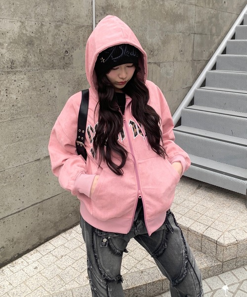 セール】レオパードロゴ スエードダブルジップパーカー（パーカー