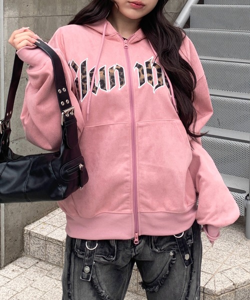 lilful（リルフル）の「レオパードロゴ スエードダブルジップパーカー（パーカー・レディース・ピンク/チャコール・M/L）」の9枚目の写真