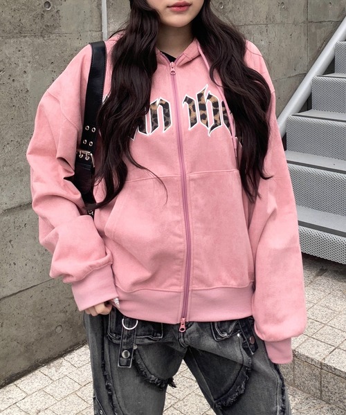 lilful（リルフル）の「レオパードロゴ スエードダブルジップパーカー（パーカー・レディース・ピンク/チャコール・M/L）」の10枚目の写真