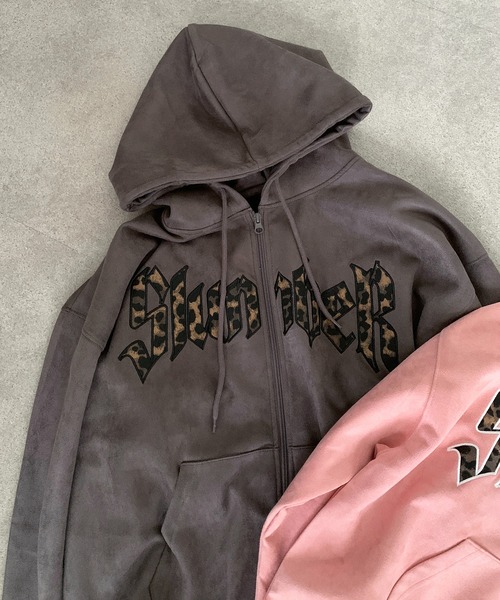 lilful（リルフル）の「レオパードロゴ スエードダブルジップパーカー（パーカー・レディース・ピンク/チャコール・M/L）」の20枚目の写真