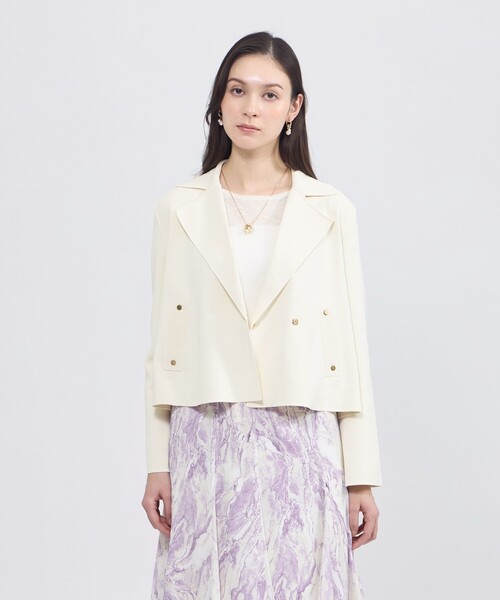 EPOCA(エポカ)の「【La maglia】 プリーツコンビ ニットジャケット(テーラードジャケット・レディース・ネイビー/オフホワイト・40)」の2枚目の写真