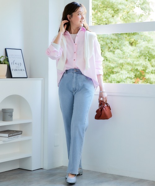 SMILE LAND（スマイルランド）の「＜大きいサイズ＞ゆるシルエットストライプシャツ（シャツ/ブラウス・レディース・ピンク系/ネイビー系/ブルー系・L/LL/3L/4L/5L）」の6枚目の写真