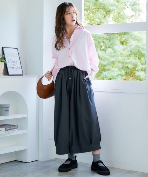 SMILE LAND（スマイルランド）の「＜大きいサイズ＞ゆるシルエットストライプシャツ（シャツ/ブラウス・レディース・ピンク系/ネイビー系/ブルー系・L/LL/3L/4L/5L）」の7枚目の写真