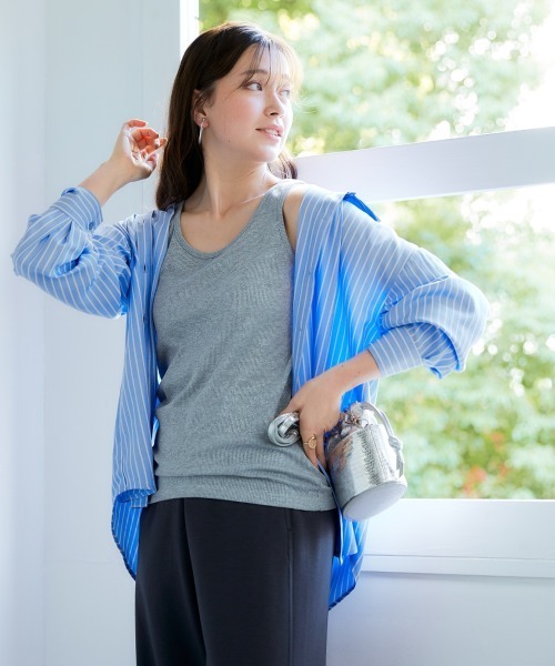 SMILE LAND（スマイルランド）の「＜大きいサイズ＞ゆるシルエットストライプシャツ（シャツ/ブラウス・レディース・ピンク系/ネイビー系/ブルー系・L/LL/3L/4L/5L）」の17枚目の写真