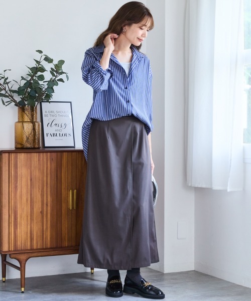 SMILE LAND（スマイルランド）の「＜大きいサイズ＞ゆるシルエットストライプシャツ（シャツ/ブラウス・レディース・ピンク系/ネイビー系/ブルー系・L/LL/3L/4L/5L）」の18枚目の写真