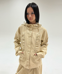 COTTON SHIRRING HOOD JACKET BEIGE