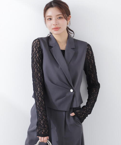 PROPORTION BODY DRESSING(プロポーションボディドレッシング)の「タックアシメジレ / 1216155302(ベスト・レディース・ダークグレー/ベージュ・SMALL/MEDIUM)」の7枚目の写真