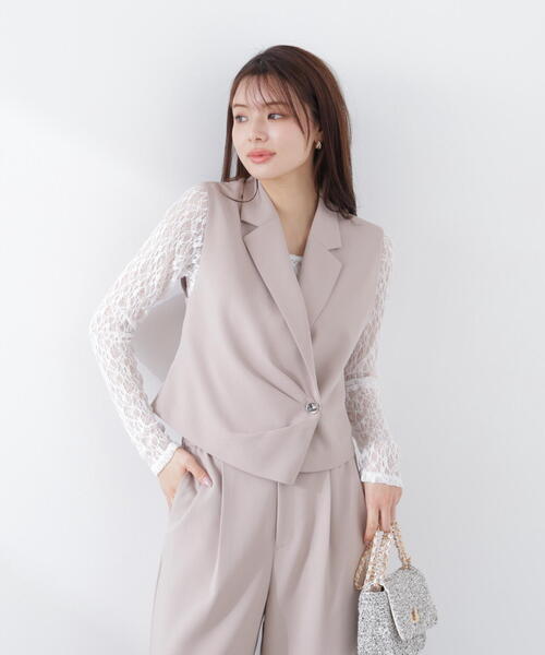 PROPORTION BODY DRESSING(プロポーションボディドレッシング)の「タックアシメジレ / 1216155302(ベスト・レディース・ダークグレー/ベージュ・SMALL/MEDIUM)」の2枚目の写真