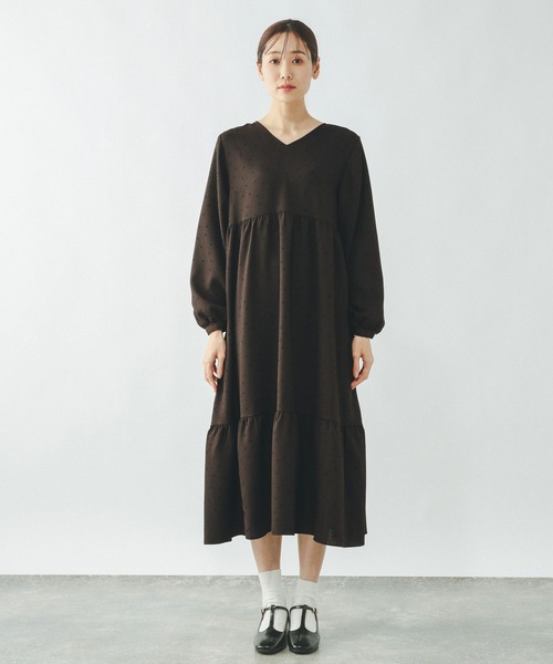 GLOBAL WORK（グローバルワーク）の「2WAYドットティアードワンピース/636032（ワンピース・レディース・ブラック/ダークブラウン・LARGE/MEDIUM）」の7枚目の写真