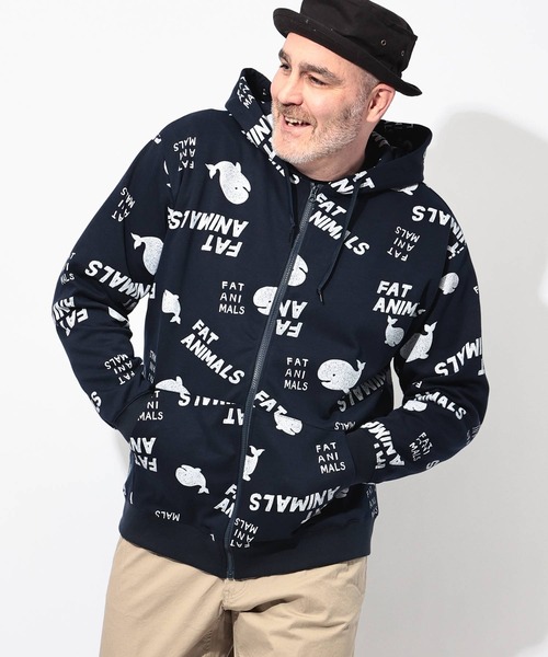 B&T CLUB(ビーティークラブ)の「パーカー 長袖 メンズ 大きいサイズ FAT ANIMALS クジラプリント フルジップ B&T CLUB (ビーアンドティークラブ)(パーカー・メンズ・ネイビー/アイボリー/ブラック・X1(3L~4L)/X2(4L~5L)/X3(6L~7L))」の3枚目の写真