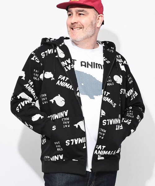 B&T CLUB(ビーティークラブ)の「パーカー 長袖 メンズ 大きいサイズ FAT ANIMALS クジラプリント フルジップ B&T CLUB (ビーアンドティークラブ)(パーカー・メンズ・ネイビー/アイボリー/ブラック・X1(3L~4L)/X2(4L~5L)/X3(6L~7L))」の2枚目の写真