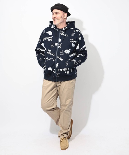 B&T CLUB(ビーティークラブ)の「パーカー 長袖 メンズ 大きいサイズ FAT ANIMALS クジラプリント フルジップ B&T CLUB (ビーアンドティークラブ)(パーカー・メンズ・ネイビー/アイボリー/ブラック・X1(3L~4L)/X2(4L~5L)/X3(6L~7L))」の7枚目の写真