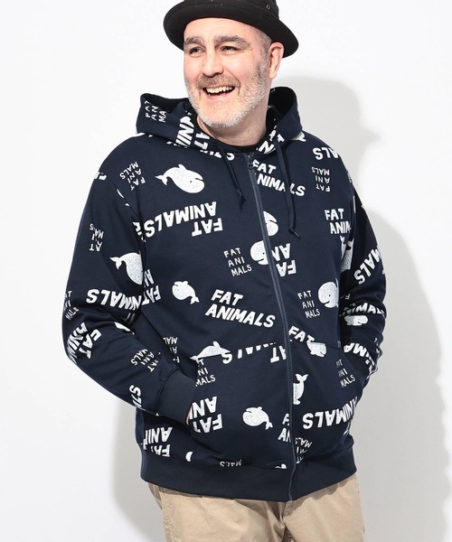 B&T CLUB(ビーティークラブ)の「パーカー 長袖 メンズ 大きいサイズ FAT ANIMALS クジラプリント フルジップ B&T CLUB (ビーアンドティークラブ)(パーカー・メンズ・ネイビー/アイボリー/ブラック・X1(3L~4L)/X2(4L~5L)/X3(6L~7L))」の8枚目の写真