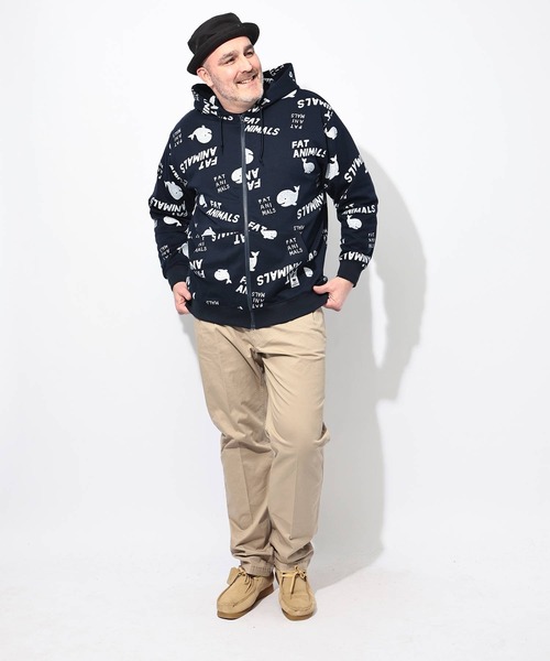 B&T CLUB(ビーティークラブ)の「パーカー 長袖 メンズ 大きいサイズ FAT ANIMALS クジラプリント フルジップ B&T CLUB (ビーアンドティークラブ)(パーカー・メンズ・ネイビー/アイボリー/ブラック・X1(3L~4L)/X2(4L~5L)/X3(6L~7L))」の10枚目の写真