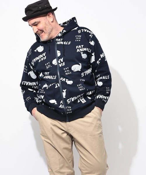 B&T CLUB(ビーティークラブ)の「パーカー 長袖 メンズ 大きいサイズ FAT ANIMALS クジラプリント フルジップ B&T CLUB (ビーアンドティークラブ)(パーカー・メンズ・ネイビー/アイボリー/ブラック・X1(3L~4L)/X2(4L~5L)/X3(6L~7L))」の12枚目の写真