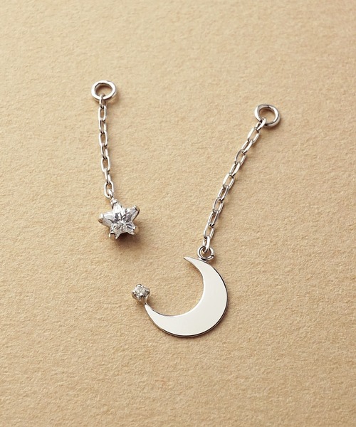 Palette】K10 ダイヤモンド 星&月チャーム( WG)（ピアス（両耳用 