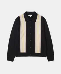 stripe bowling knit cardigan black