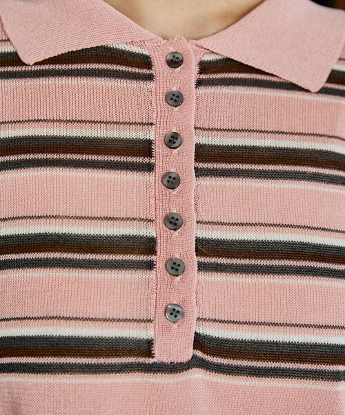 PUBLUX（パブリュクス）の「PUBLUX/パブリュクス ボーダー シアー ポロニット　限定展開（ポロシャツ・レディース・ブラウン/ブラック/ピンク・ﾌﾘ-）」の18枚目の写真