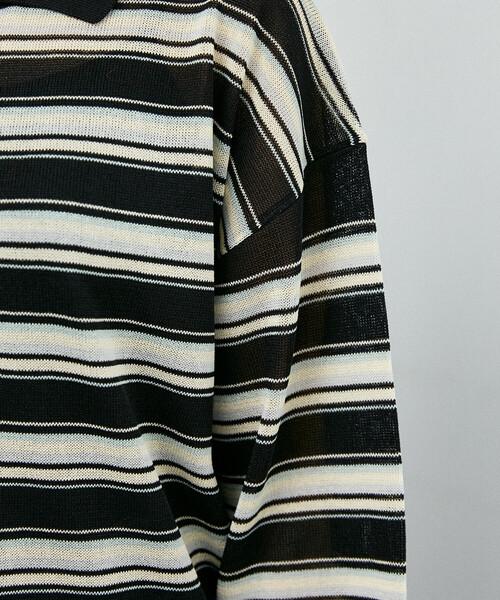 PUBLUX（パブリュクス）の「PUBLUX/パブリュクス ボーダー シアー ポロニット　限定展開（ポロシャツ・レディース・ブラウン/ブラック/ピンク・ﾌﾘ-）」の11枚目の写真