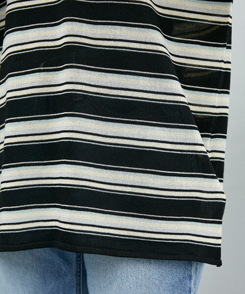 PUBLUX（パブリュクス）の「PUBLUX/パブリュクス ボーダー シアー ポロニット　限定展開（ポロシャツ・レディース・ブラウン/ブラック/ピンク・ﾌﾘ-）」の13枚目の写真