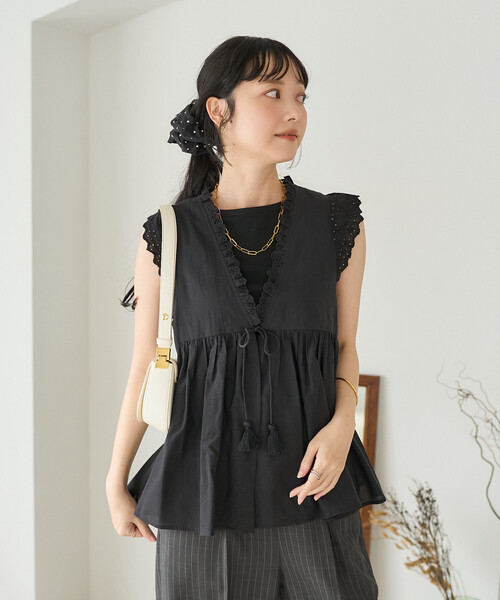 FREAK'S STORE(フリークスストア)の「インド フリルリボンベスト(シャツ/ブラウス・レディース・ブルーグリーン/ブラック/ブルー/オフホワイト・フリ-)」の10枚目の写真