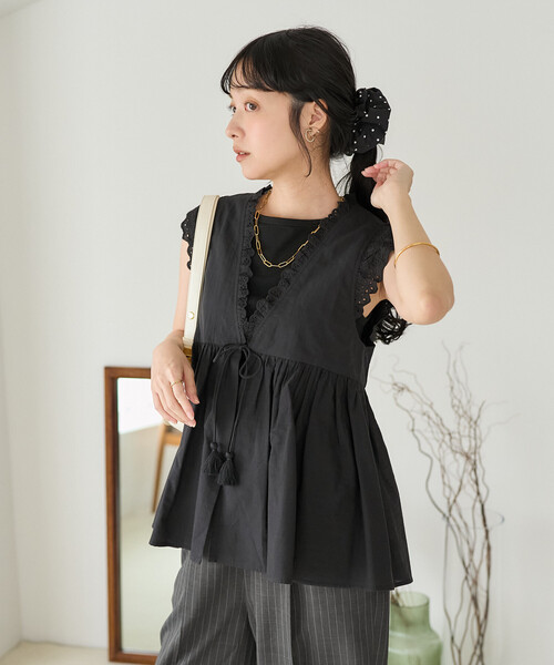 FREAK'S STORE(フリークスストア)の「インド フリルリボンベスト(シャツ/ブラウス・レディース・ブルーグリーン/ブラック/ブルー/オフホワイト・フリ-)」の13枚目の写真